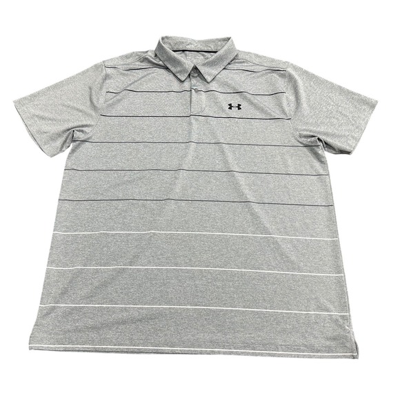 Under Armour Other - Under Armour Mens 2XL Gray Striped HeatGear Performance Golf Polo Shirt Loose